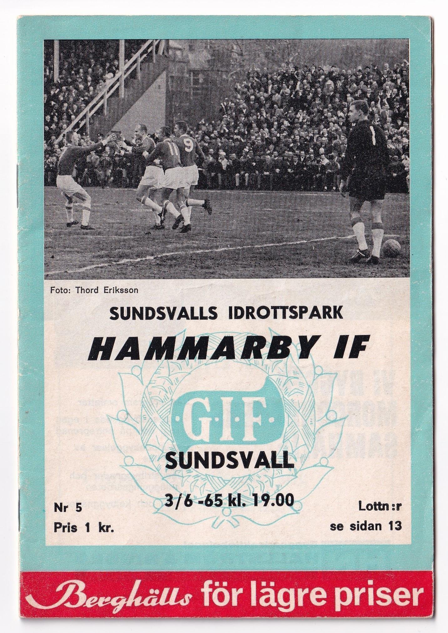 Program Allsvenskan 1965 GIF Sundsvall Hammarby Köp på Tradera