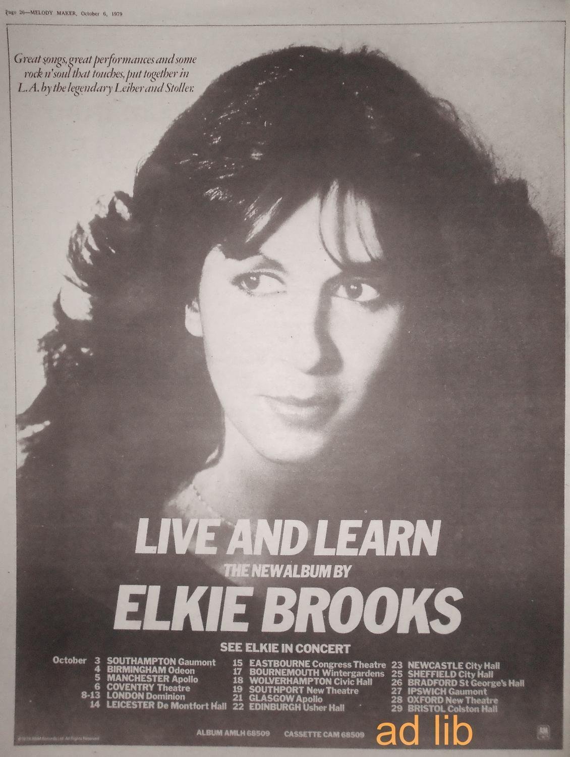 ELKIE BROOKS LIVE AND LEARN TOUR, REKLAM STOR.. Köp på Tradera