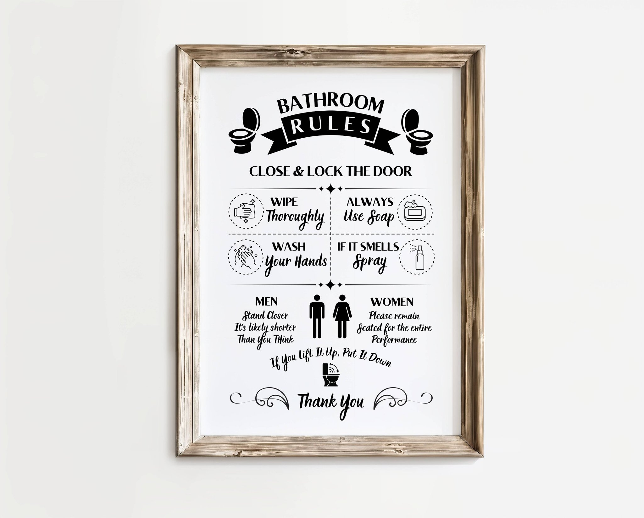 Bathroom Rules – Humorposter | A4 | Rolig present | SkattkammarenSE
