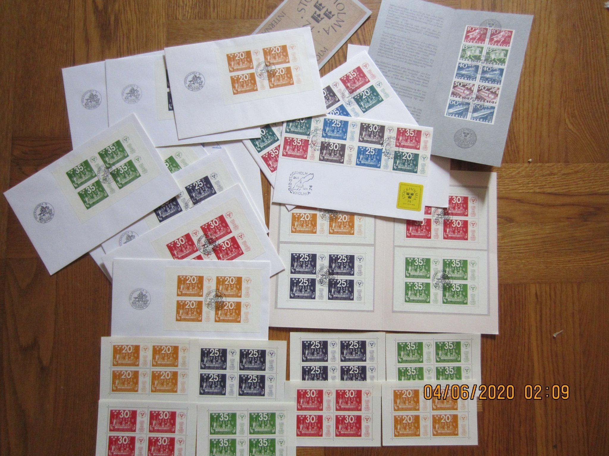 STOCKHOLMIA 1974 FRIMÄRKSUTSTÄLLNING, POSTFRISKA- MINNESHÄFTEN - FDC PARTI