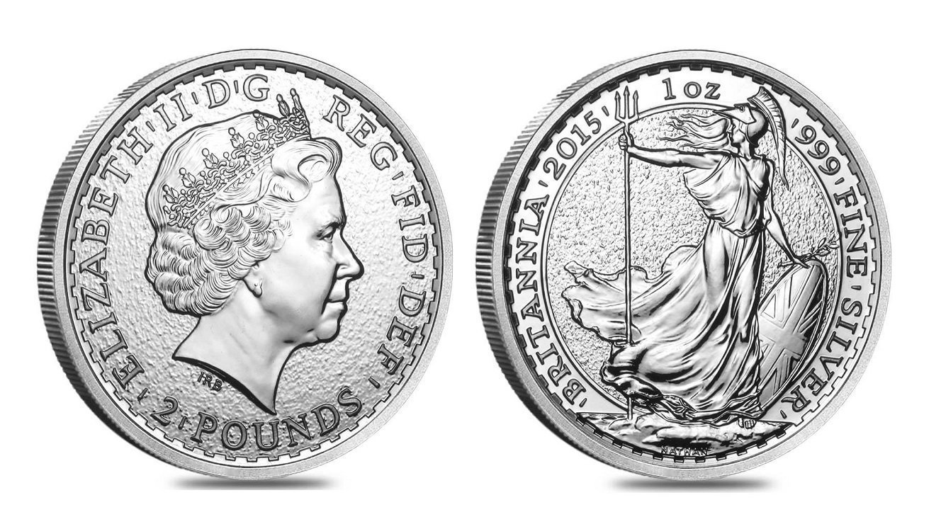 2 st Brittiskt Silver Britannia 1oz Silvermynt 2015