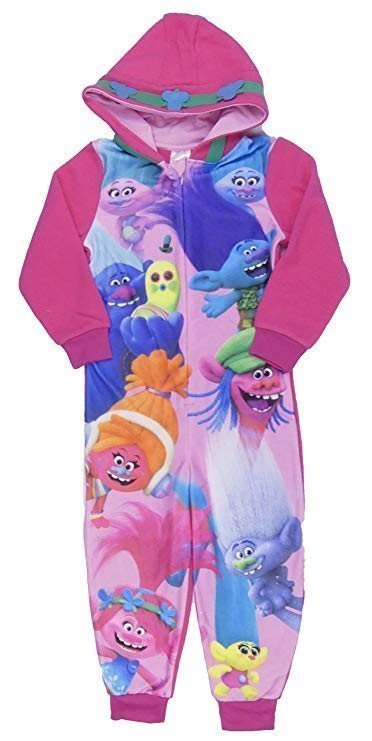 TROLLS Jumpsuit i mjuk & varm polyesterfleece- modell med kapuschong. 5-6 år