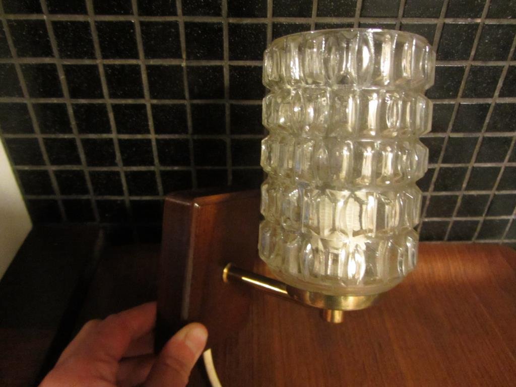 Vägglampa Lampett Teak Mässing Glaskupa Retro 70-tal Lampa