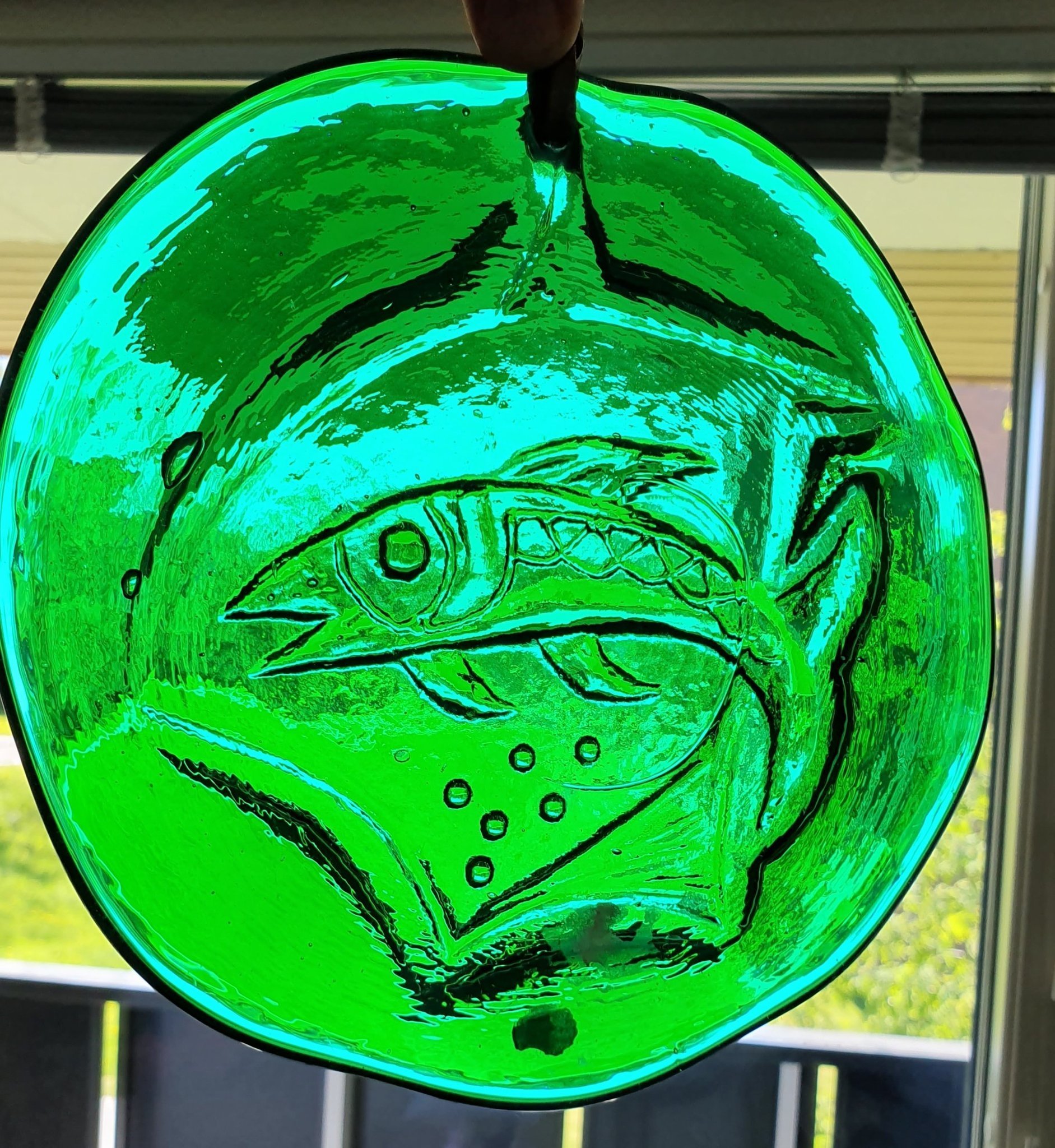 Reijmyre fönsterhänge fisk grönt glas grön ca; 973gram diameter ca 19cm ornament