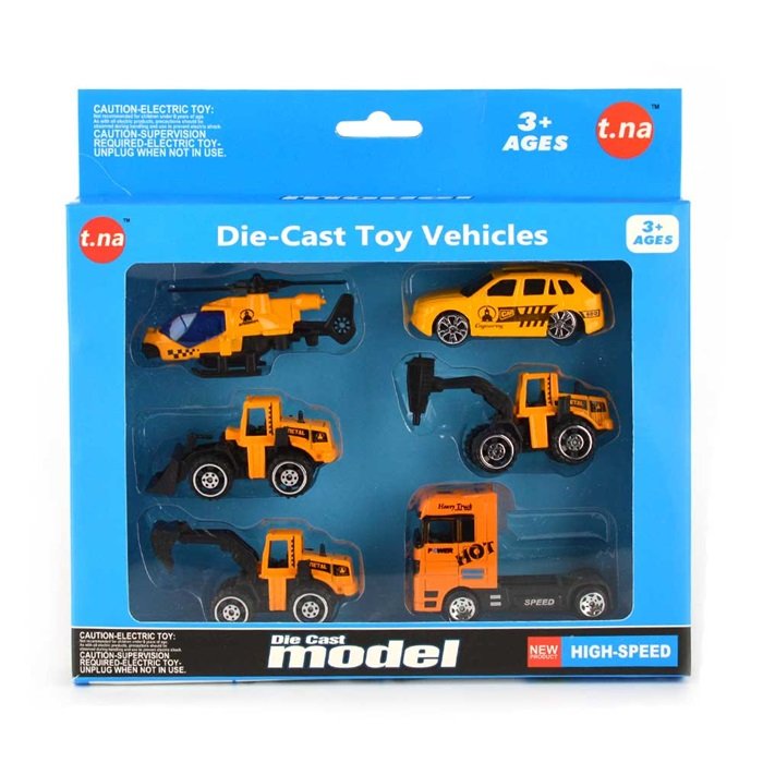 Leksaker Set Robetoy Cars Bilar i 6-Pack Arbetsfordon Grävare Metall 61564