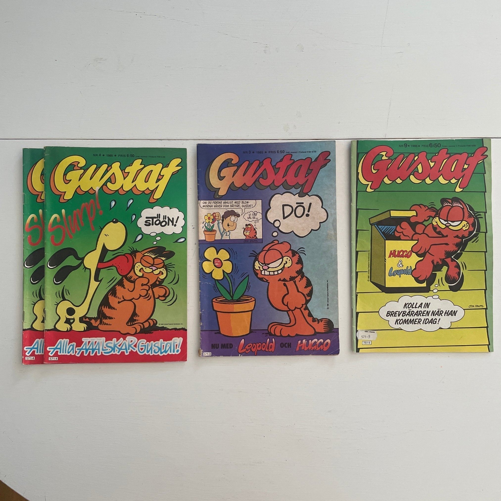 Gustaf (Garfield) – 3 st serietidningar 1985 Svensk utgåva Retro humor