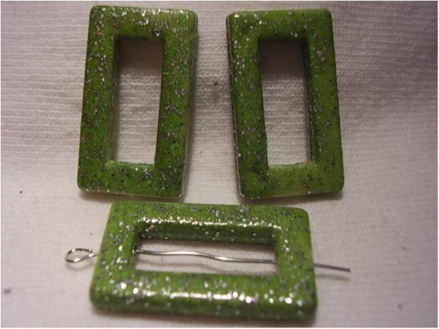 Acrylic Bead Rectangle 29x17mm ** 5 st ** Grönglittriga