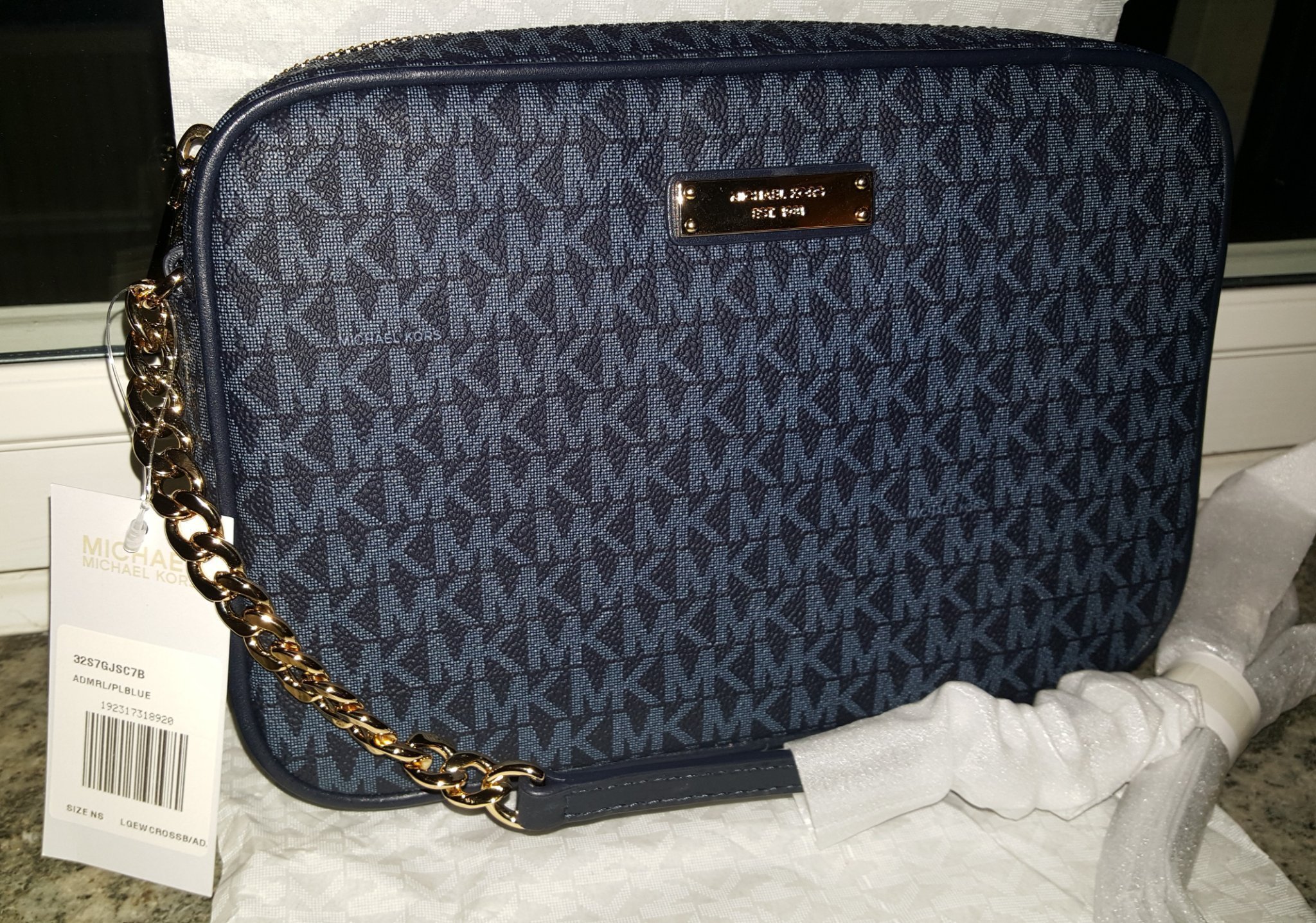 2000: NY äkta logo Michael Kors guldkedja guld crossbody MK blå väska läder 2000: NY äkta logo Michael Kors guldkedja guld crossbody MK blå väska läder