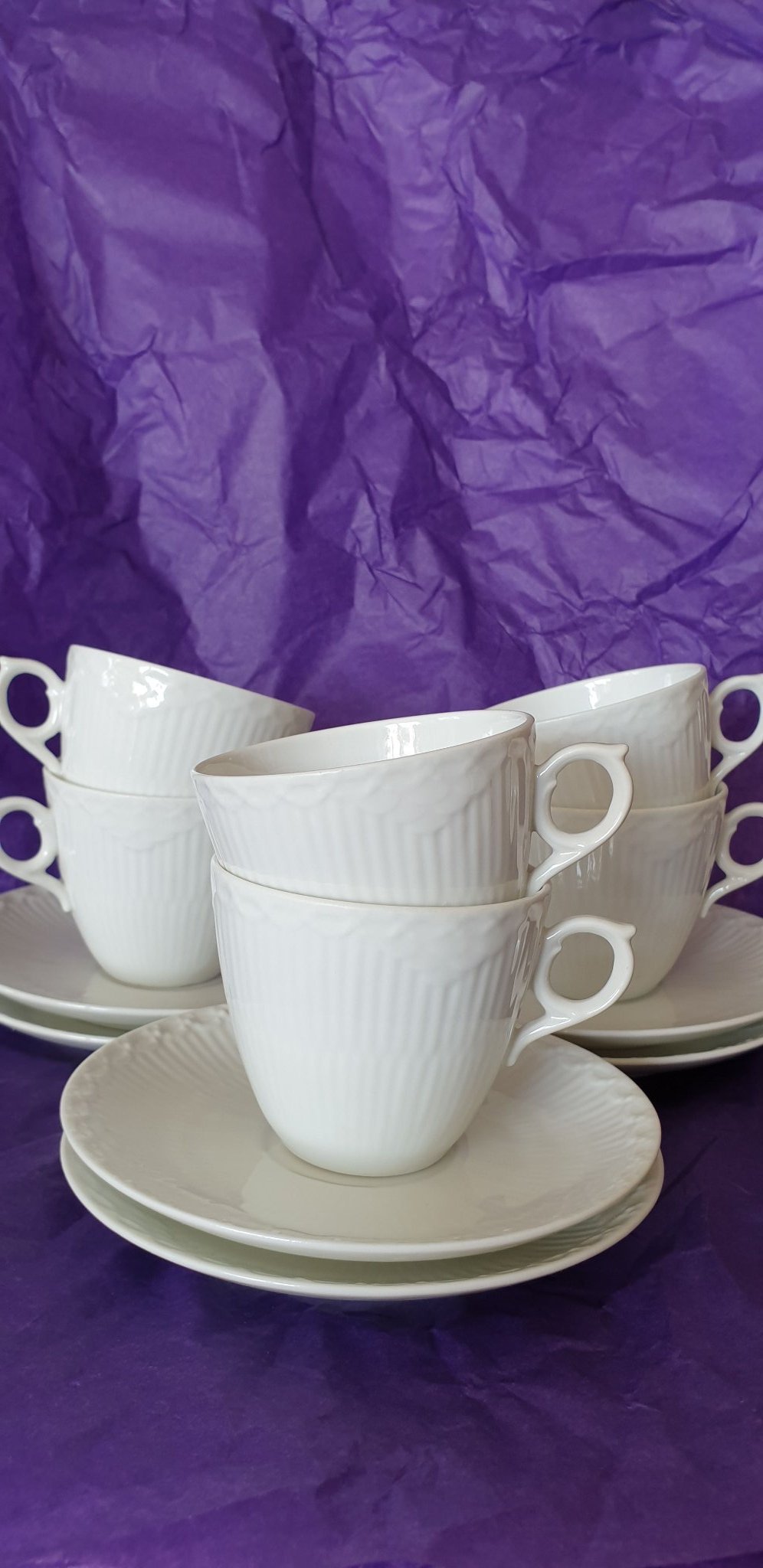 Royal Copenhagen - White Fluted Half Lace 6 st kaffekoppar