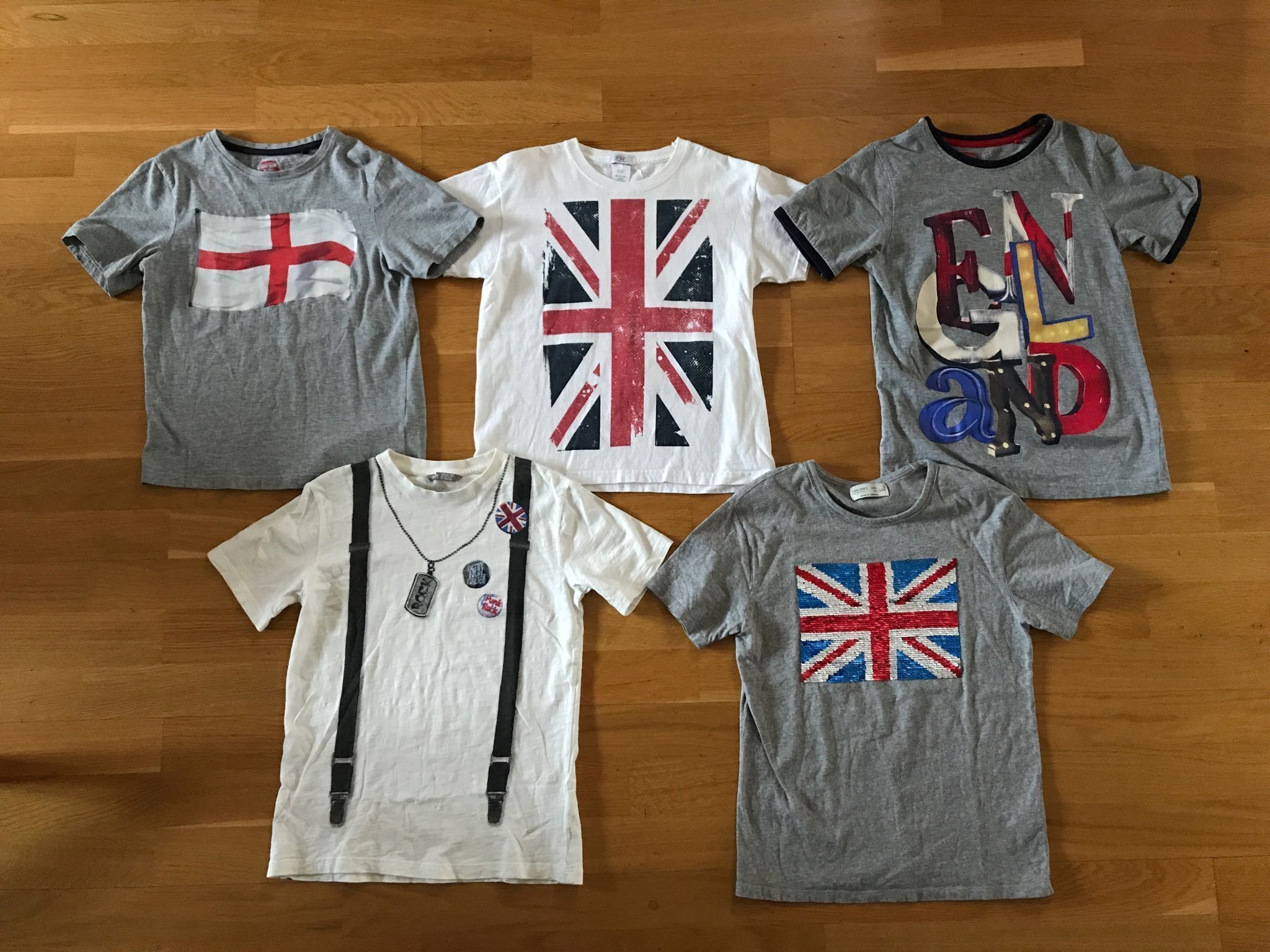 5 tröjor – 134/140 – Union Jack/flagga/England – t-shirt – British/UK