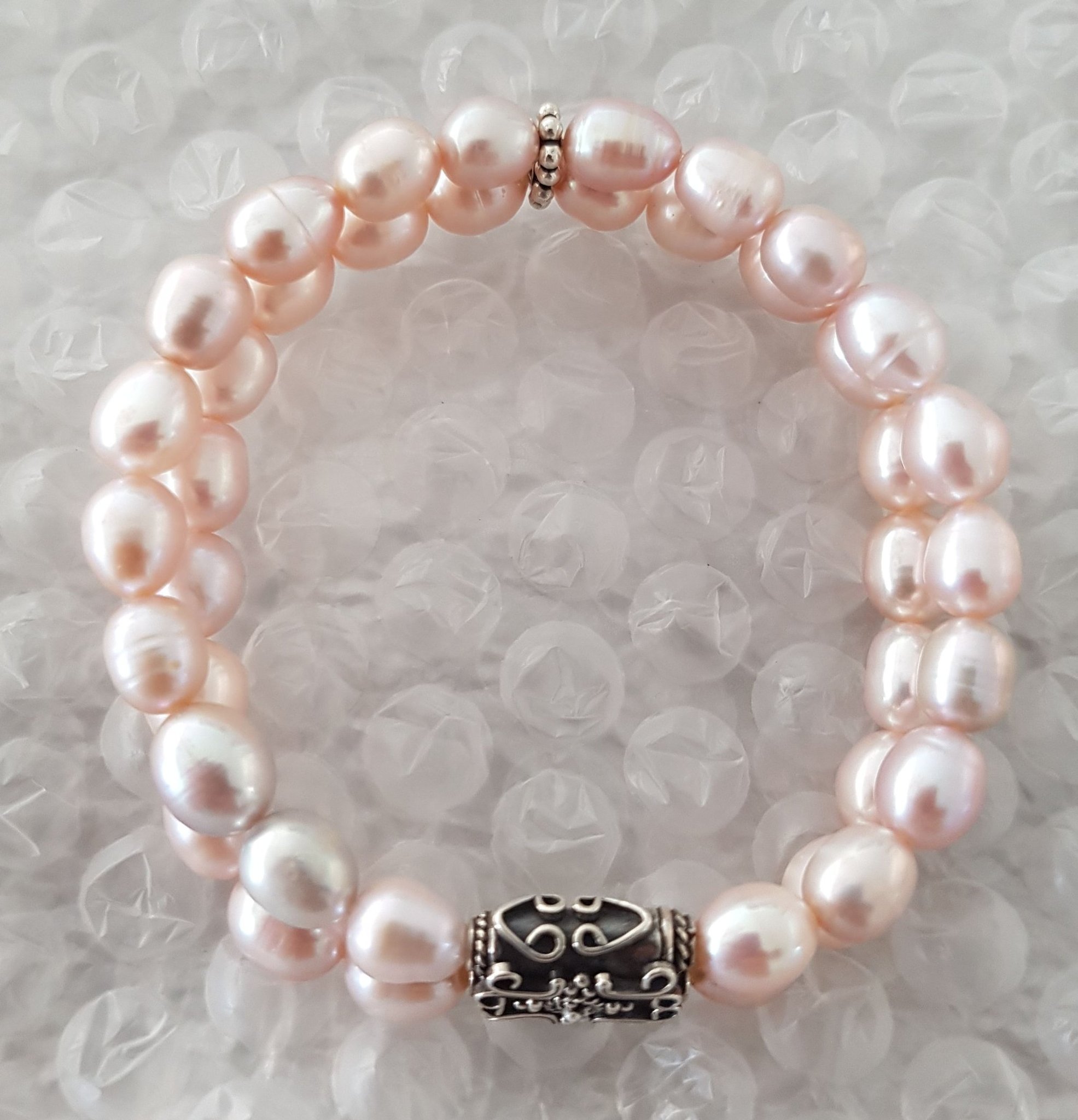 Armband, naturligt rosa sötvattenspärlor & silver