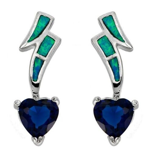 Studs örhängen i Rodierat (vitguldslook) 925 Silver med Opal, safirblå CZ