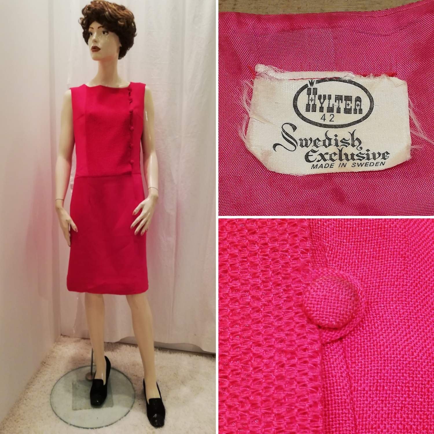 Vintage retro starkt cerise klänning med fina detaljer Hyltea 60 tal Vintage retro starkt cerise klänning med fina detaljer Hyltea 60 tal
