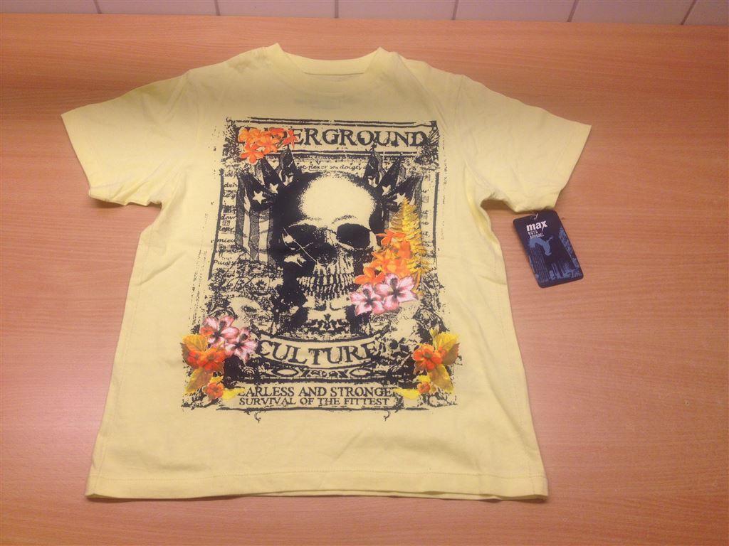 GUL T-SHIRT DÖSKALLE BLOMMOR RÖDA ORANGE
