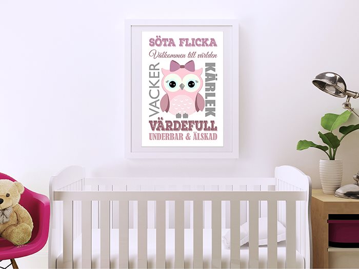 A4 poster till tavla i barnrum ugglor uggla lantlig inredning barn på