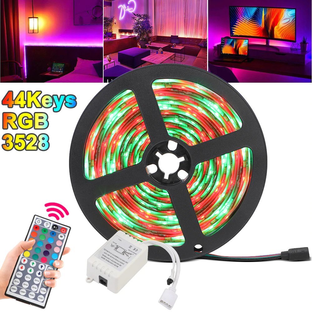 LED Strip Light RGB SMD 3528 Flexible Ribbon, with 44 Keys Remote Controller LED Strip Light RGB SMD 3528 Flexible Ribbon, with 44 Keys Remote Controller