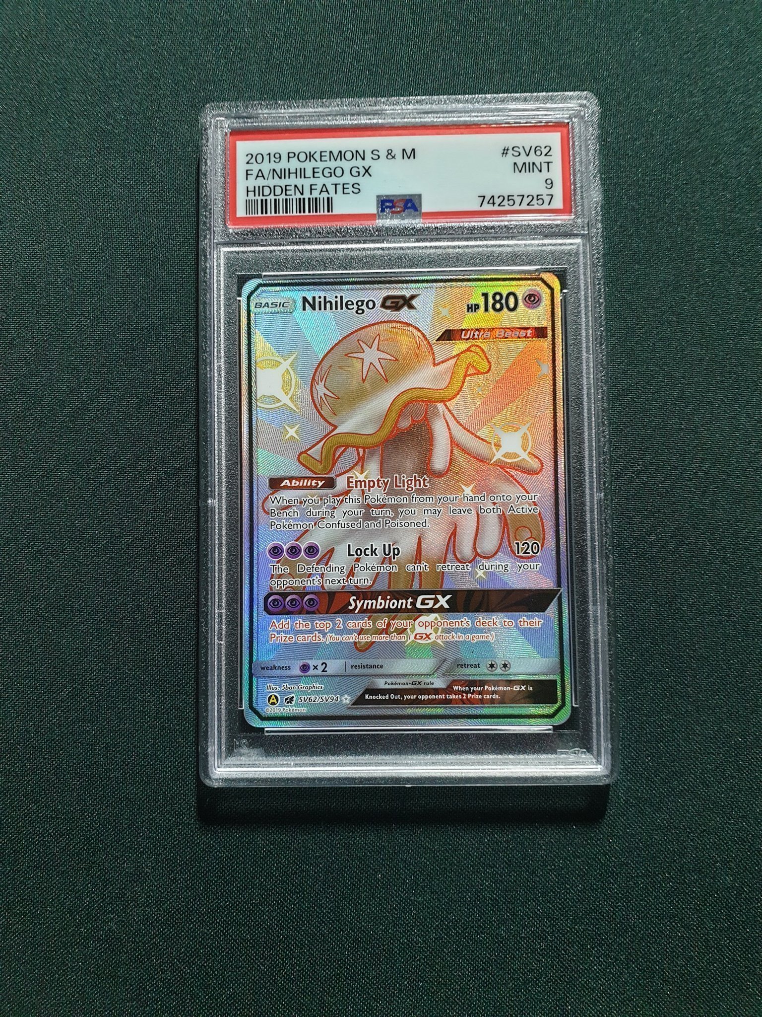 Hidden Fates SV62 Full Art Nihilego GX PSA 9