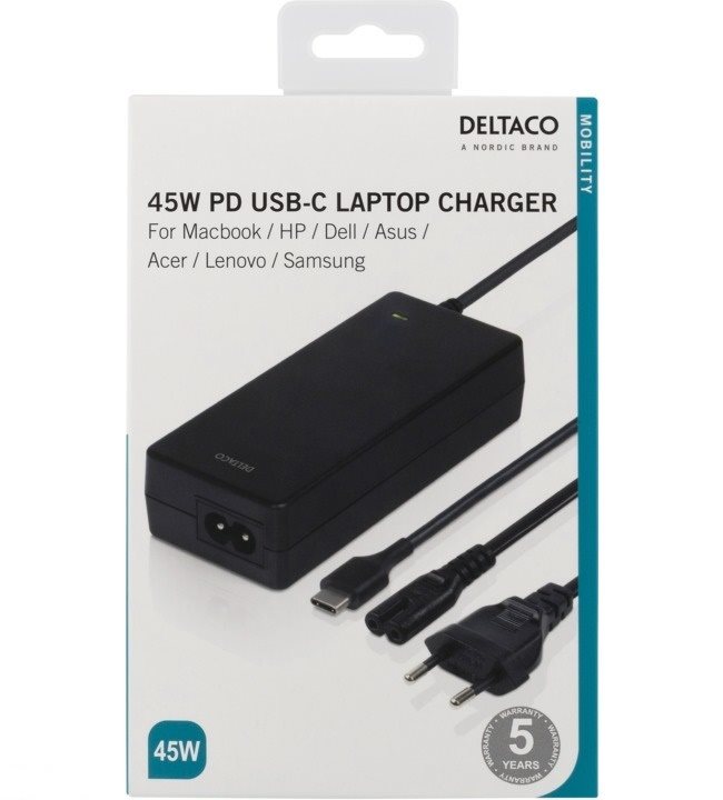 Deltaco USB C laddare 18W för bärbara datorer Deltaco USB C laddare 18W för bärbara datorer