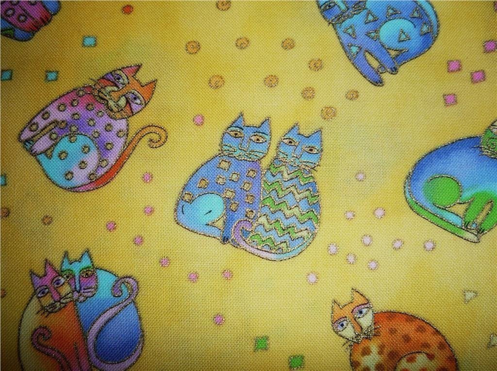 Laurel Burch tyg- söta katter till lapptäcke, väska, kudde...
