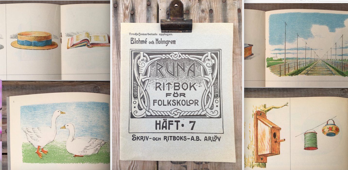 FRI FRAKT! Runa Ritbok för Folkskolor 1887-1917 Skolbok Antik Vintage Lantstil