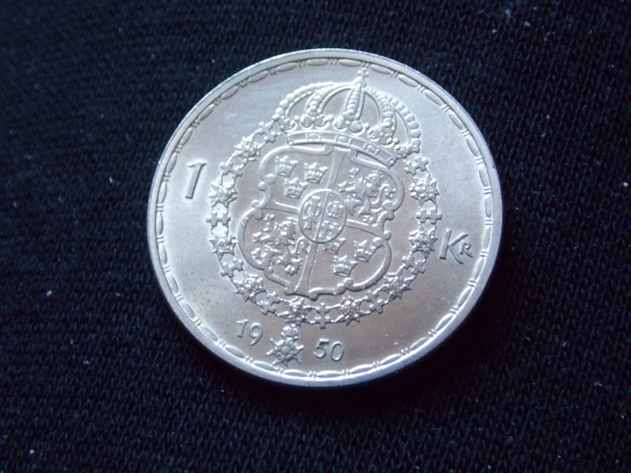 1 KR--1950--V GUSTAV--40 % SILVER--FINT MYNT--SE BILDER--LÄS BESKRIVNING