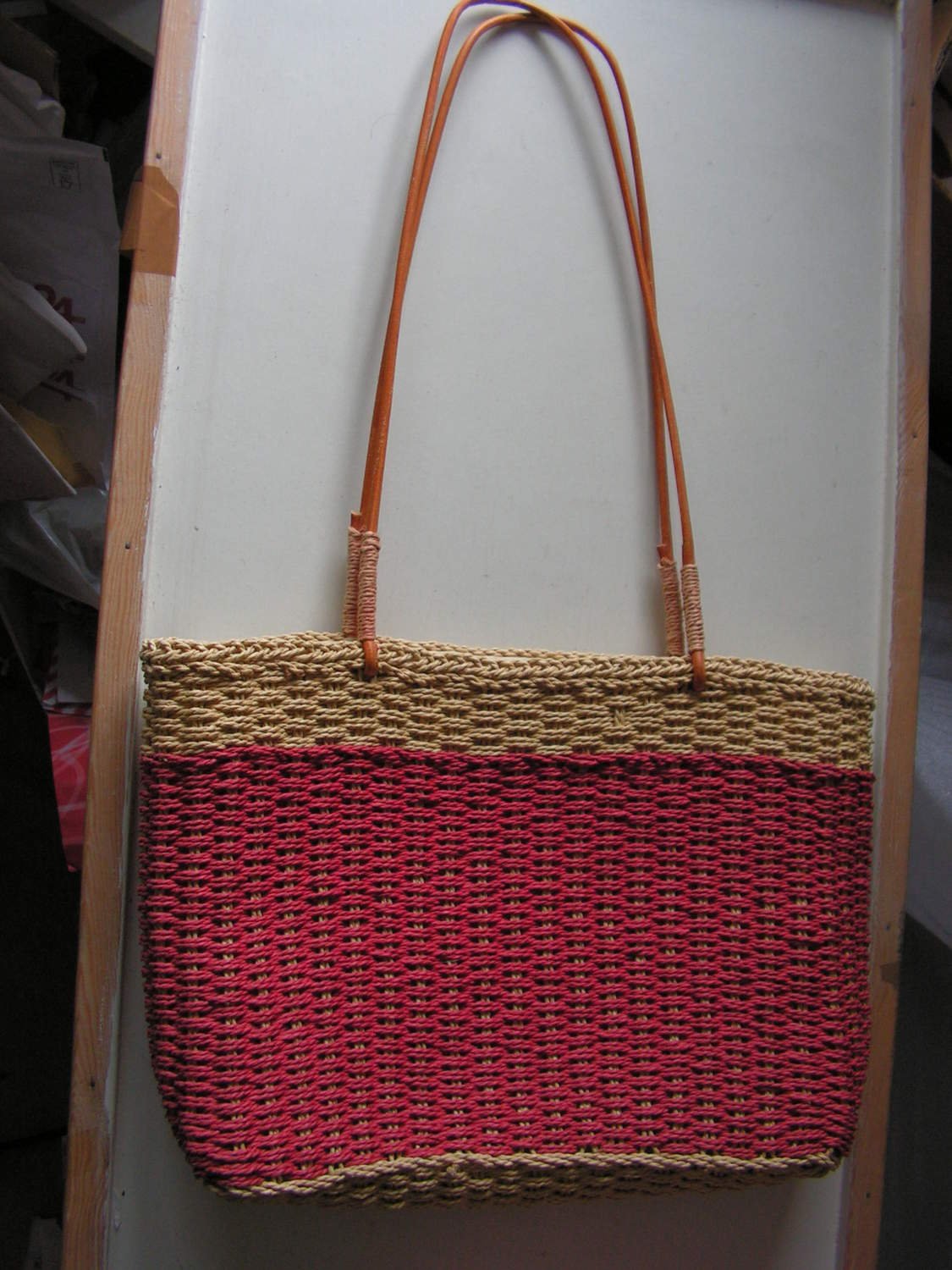 Retro/Vintage väska flätad med snören 28x21x8 cm +32 cm handtag