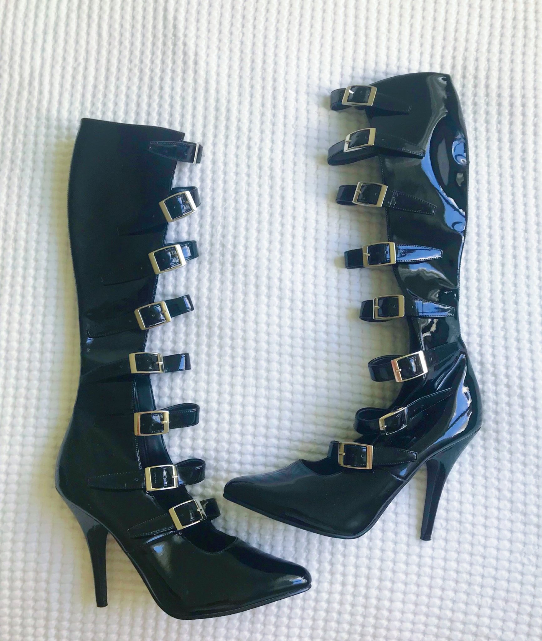Svarta Stövlar Lack Spännen Klack Stiletto Goth BDSM Fetish Pinup Skor Pleaser Svarta Stövlar Lack Spännen Klack Stiletto Goth BDSM Fetish Pinup Skor Pleaser
