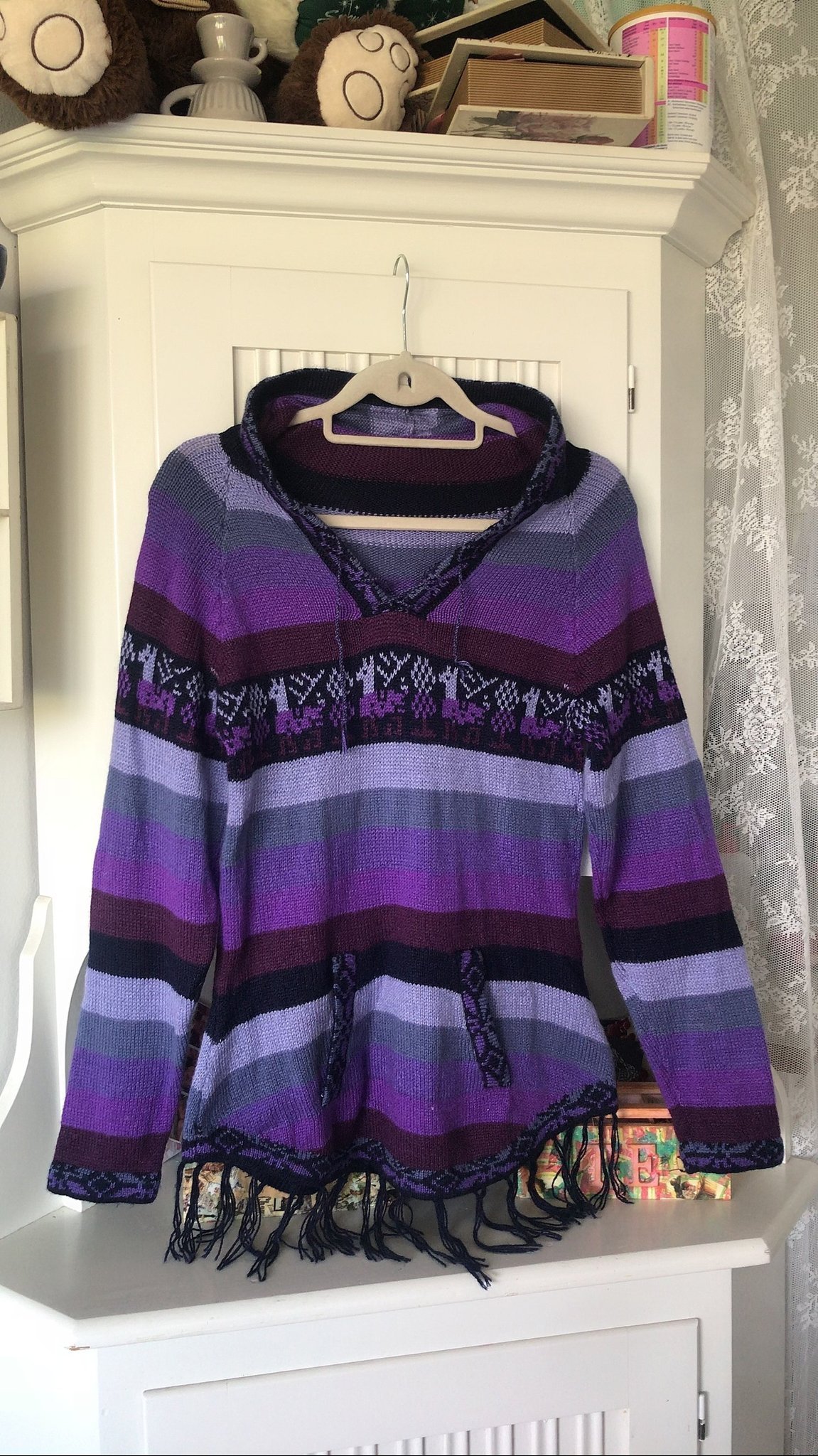 Stickad tröja, luvtröja, boho tröja, etnisk bohoemisk tröja, lila tröja