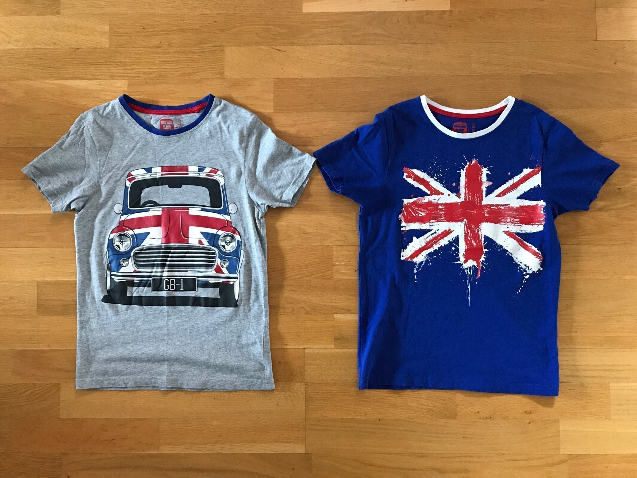 2 tröjor – 146 – grå/blå – Union Jack – Mini Cooper – t-shirt – British/UK