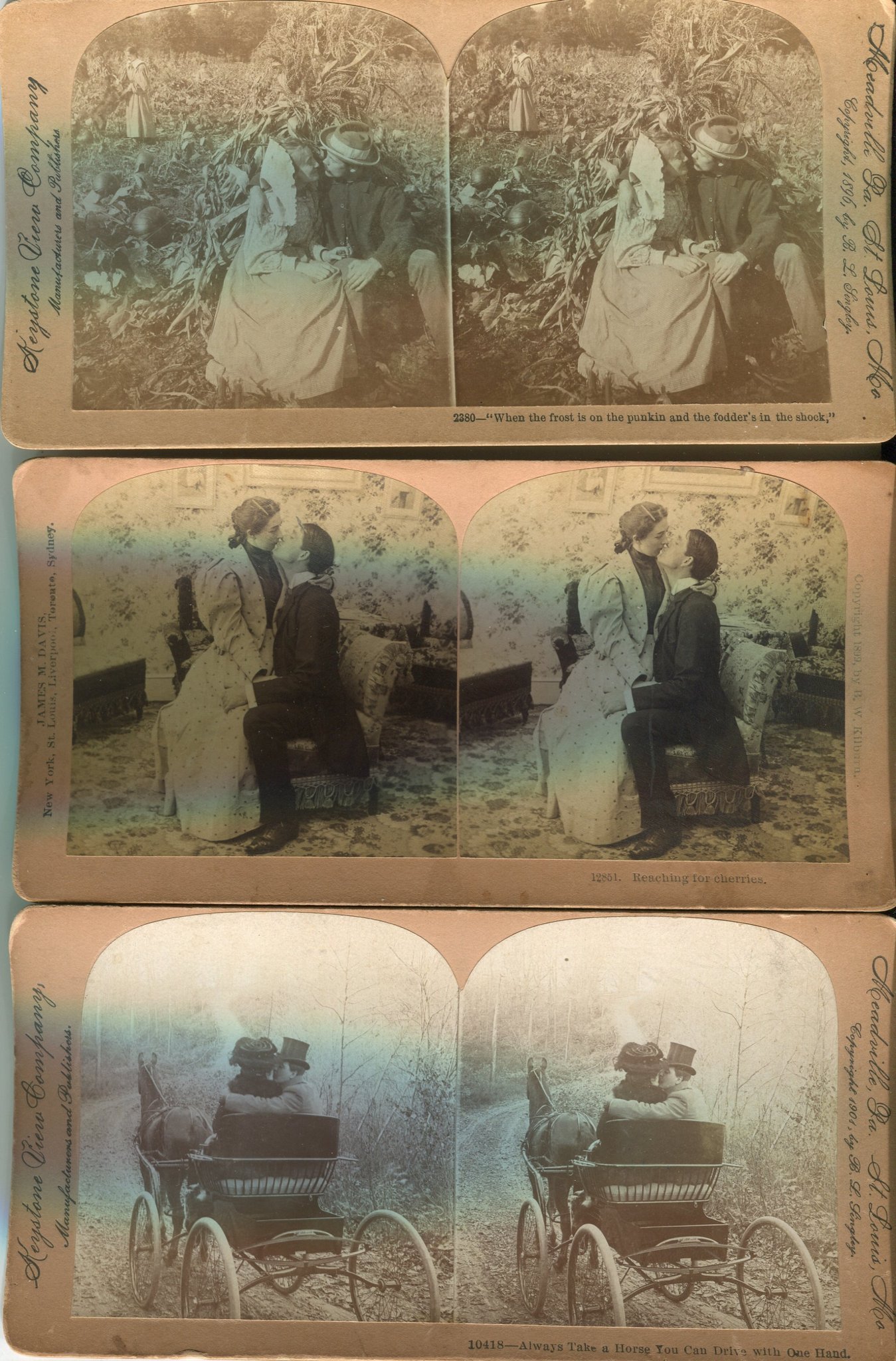 3 st amerikanska stereoskopiska kyssar 1896-1901