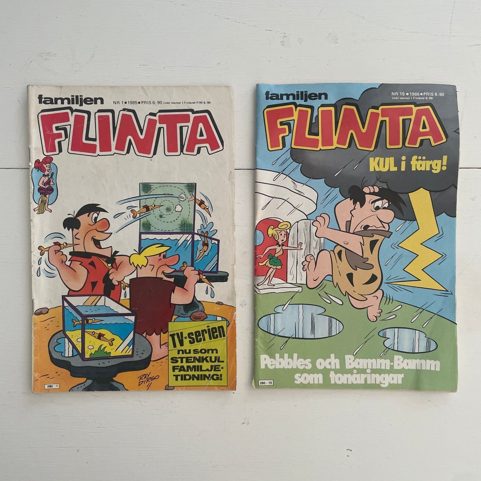 Familjen Flinta – 2 st serietidningar 1985 & 1986 Svensk 1:a utgåva Retro paket