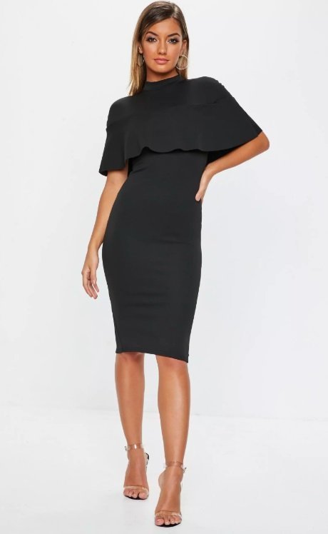 Ny SLUTSÅLD Missguided Over Frill Shoulder Midi Dress Svart Klänning Nelly NLY