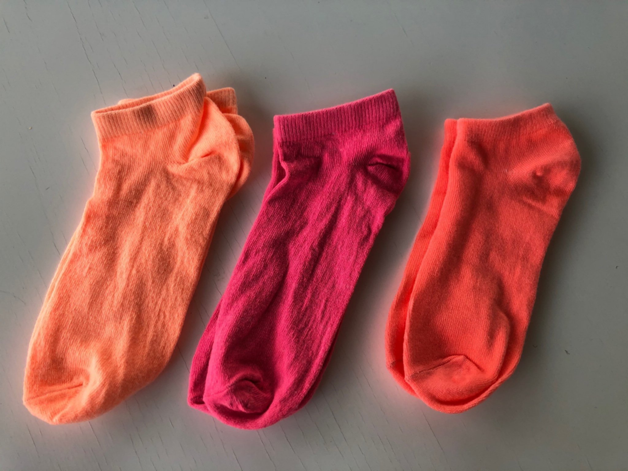 3 par ankelstrumpor, stl 34-36, aprikos, orange och rosa