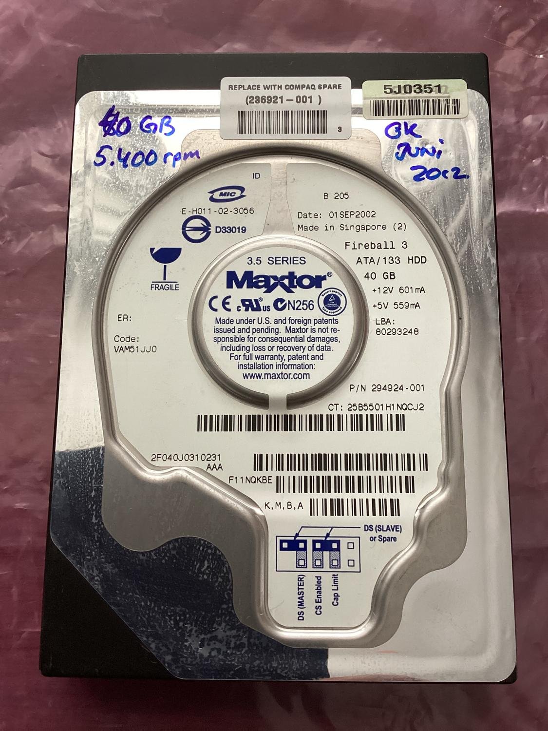 HP Maxtor 294924-001 FireBall3 40GB 5.400 rpm 2.. | Köp på Tradera