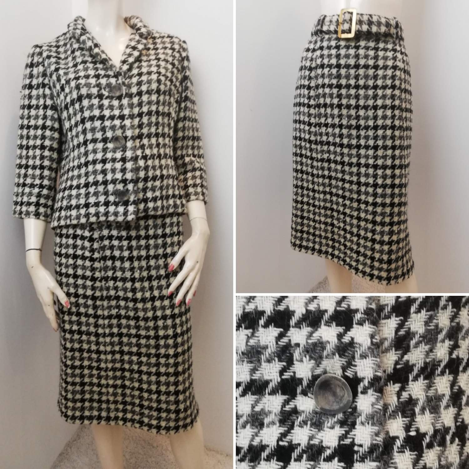 Vintage Retro hundtandsmönstrad dr.. (420683881) ᐈ Vintage Retro kort svart klänning ILGWU klockad kjol kort