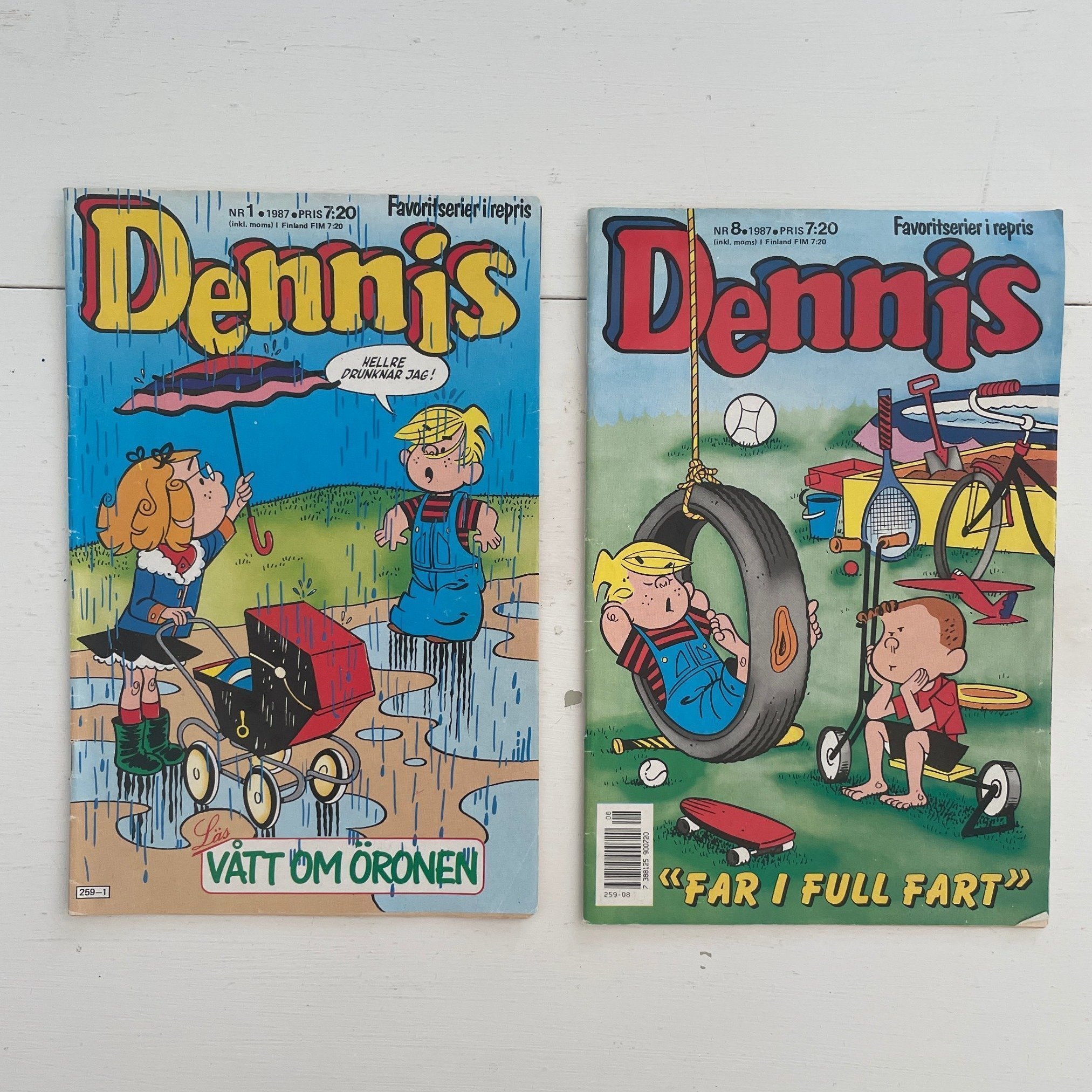 Dennis – 2 st serietidningar • 1987 • Svensk klassiker • Retrohumor