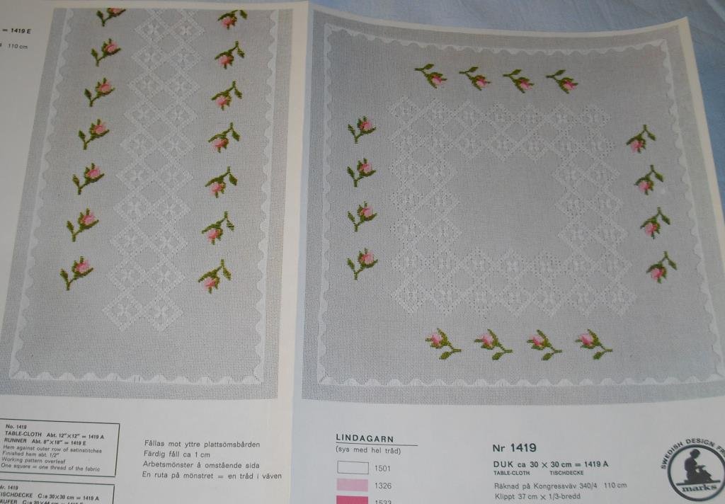 Broderimönster Marks Brodera söt Löpare & Duk med Rosknoppar