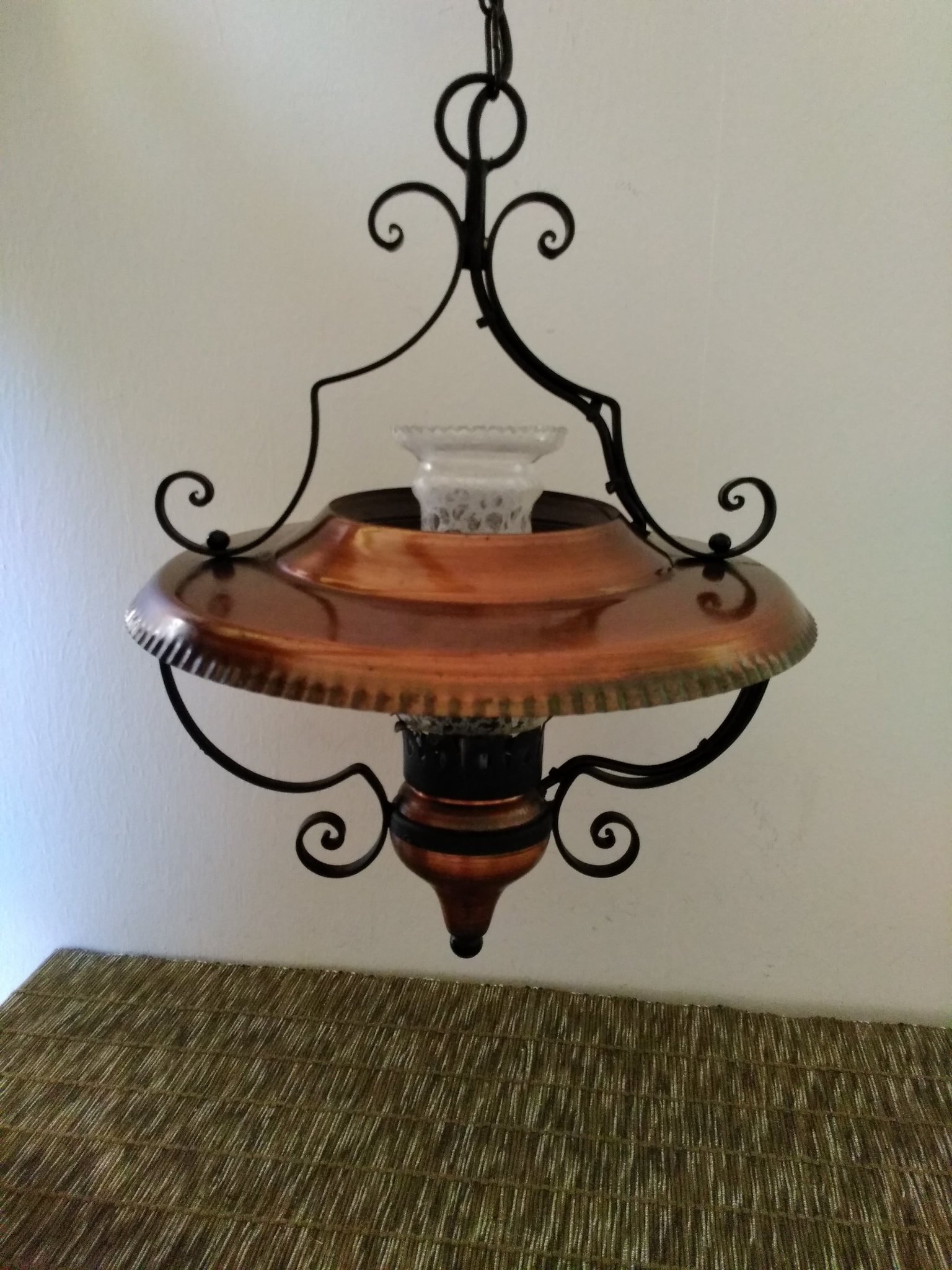 Taklampa retro vintage koppar trendig lantlig i.. (421836506 TAKLAMPA, metallglaskupa, 1950 talet. Belysning & Lampor