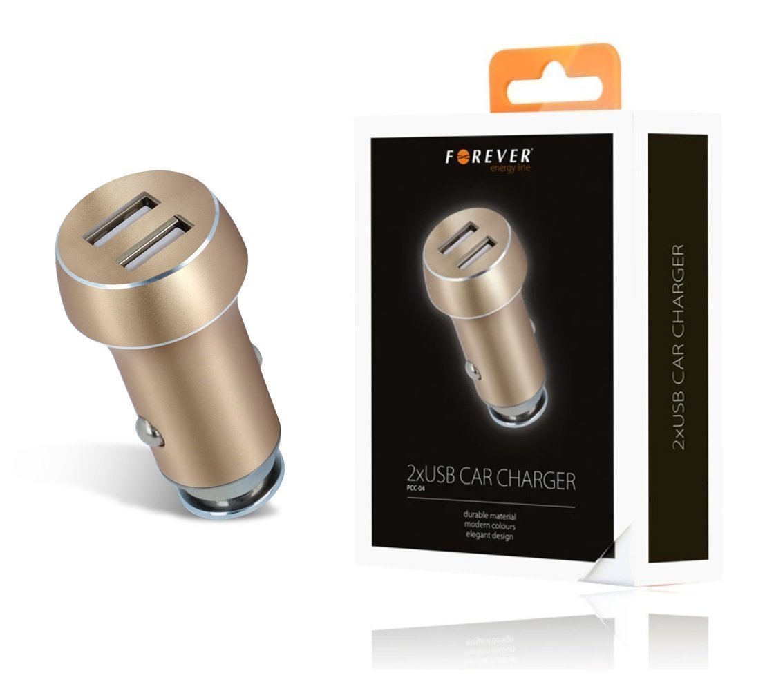 15.5 W Metal Forever PCC-04 3.1 Amp Dual USB Billaddare - Guld