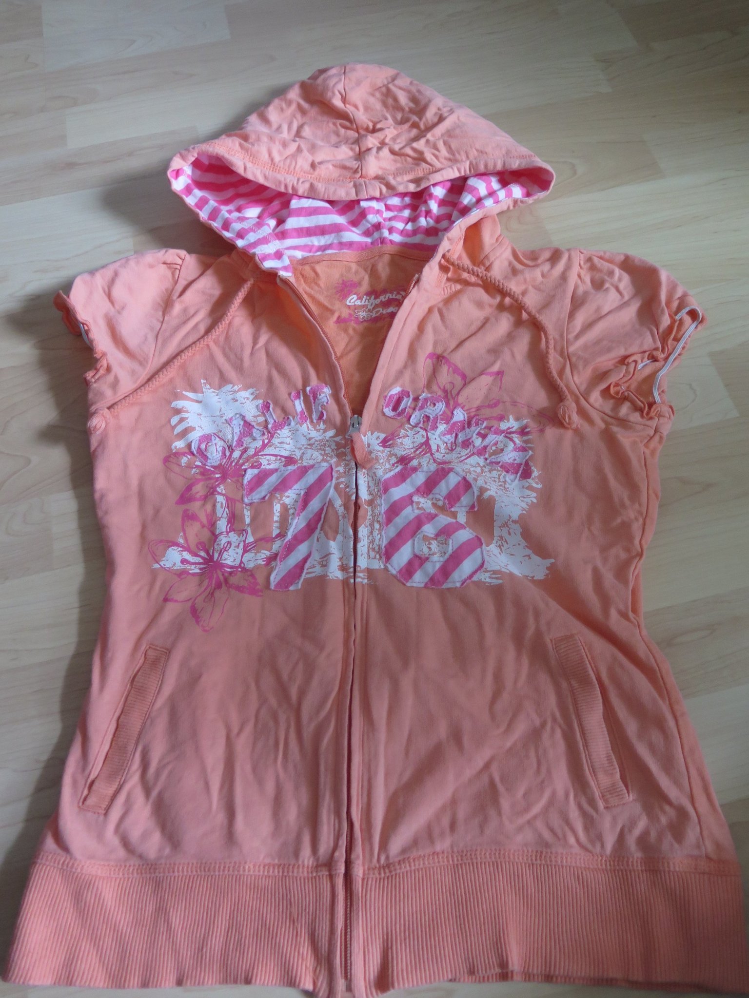 Flick tröja Hoodie tröja med kort ärm orange & rosa m blixtlås.st Medium st 38