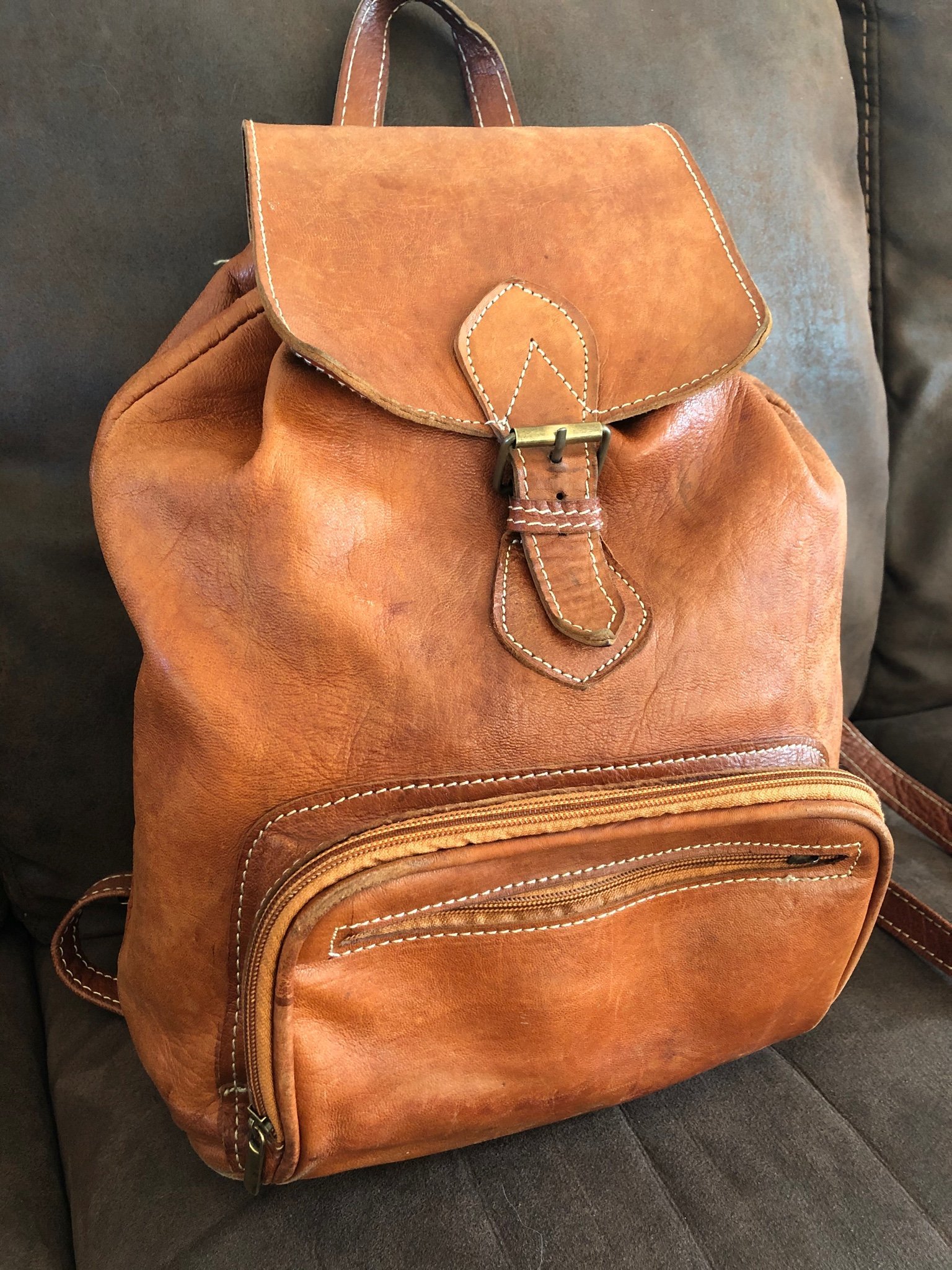 Ryggsäck läder skinn cognac naturläder retro vi.. (405568844 Vintage Cognac Ryggsäck i Skinn | Delton Bags | Fri frakt