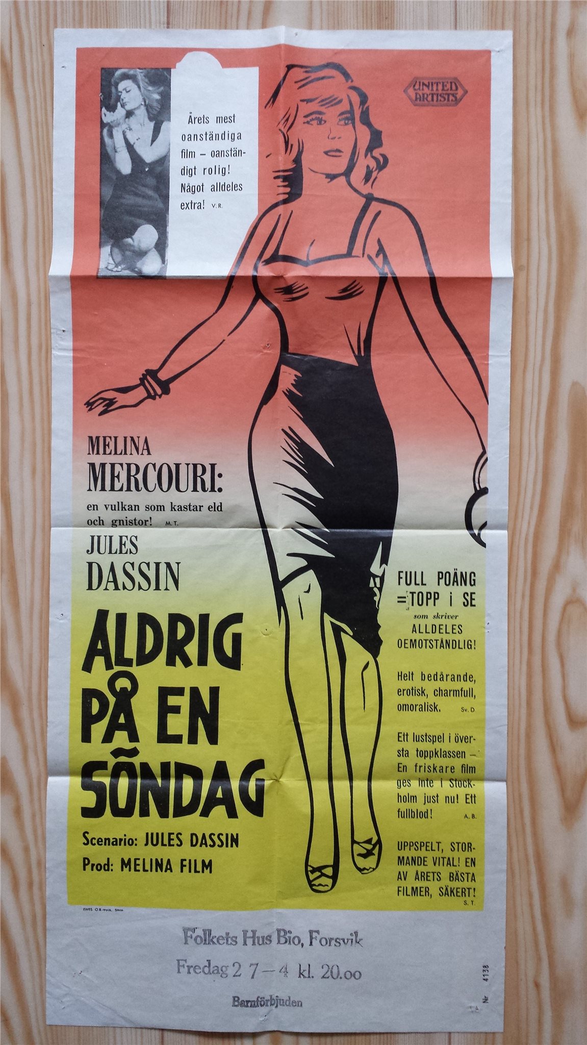 Bio film affisch plansch 50 talet samlarsaker retro united artists