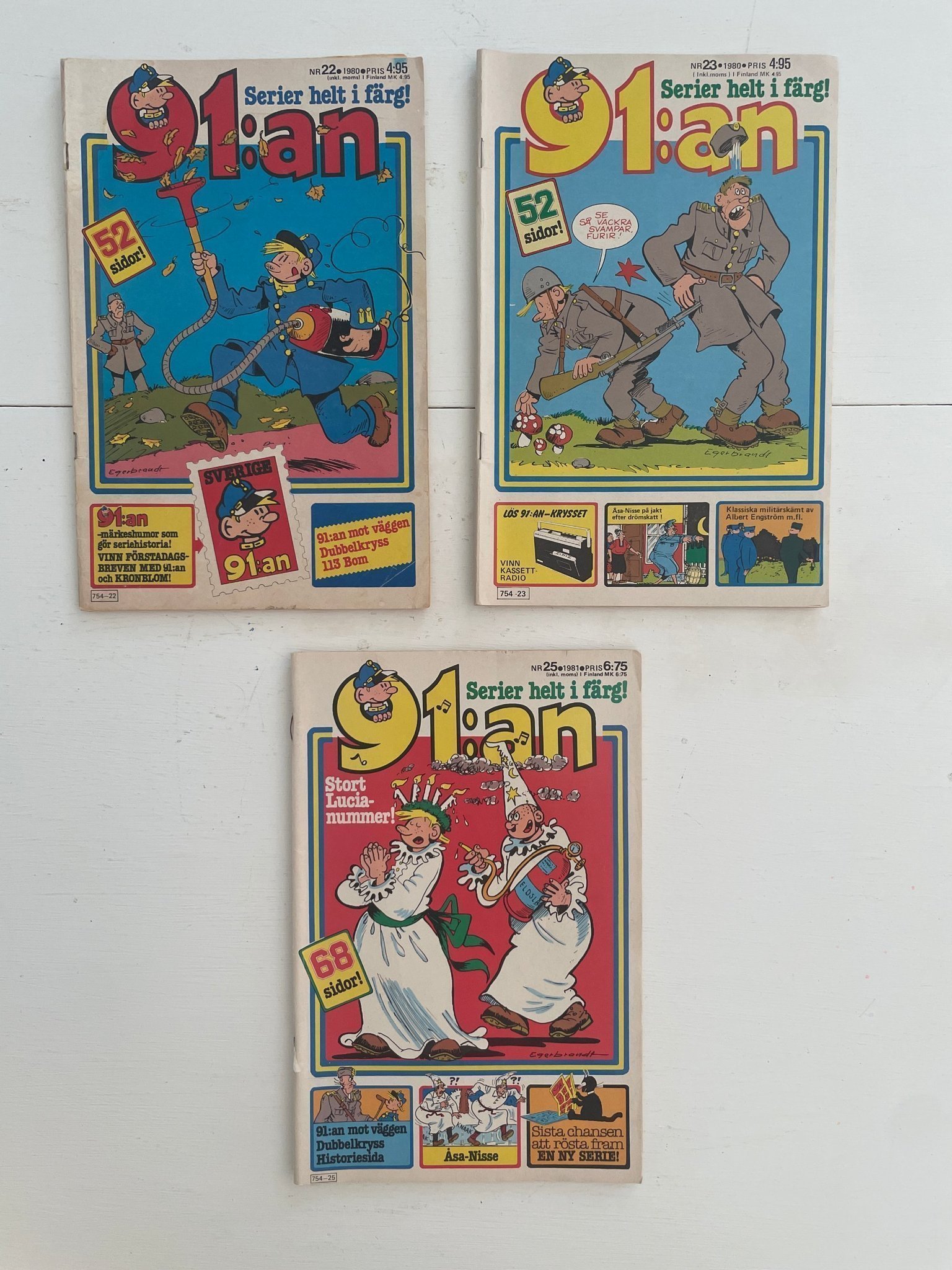 91:an – 3 st serietidningar • 1980-81 • Färgnummer • Svensk humor-klassiker