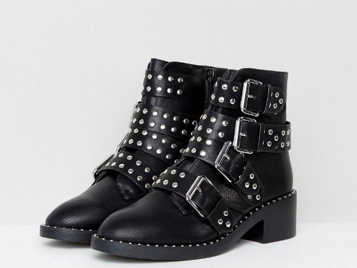 Helt nya! Asos svarta platta biker boots med ni.. (402029116 mode Kolla på Nya produkter platta boots