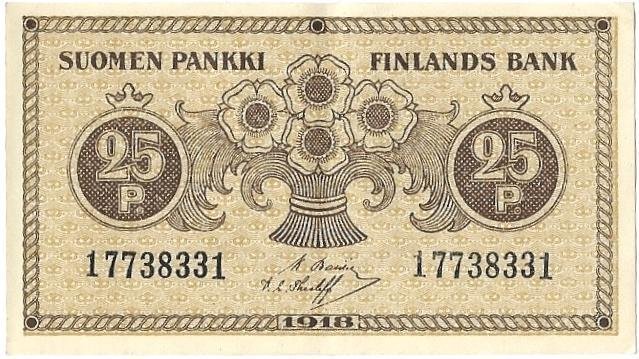 25 Penni/penniä, 1918, Finlands Bank