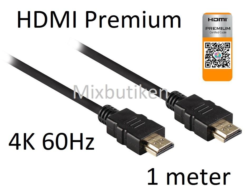 HDMI 2.0b-kabel 1m 4K 60Hz 18Gbps. Premium High Speed with Ethernet. 1 meter