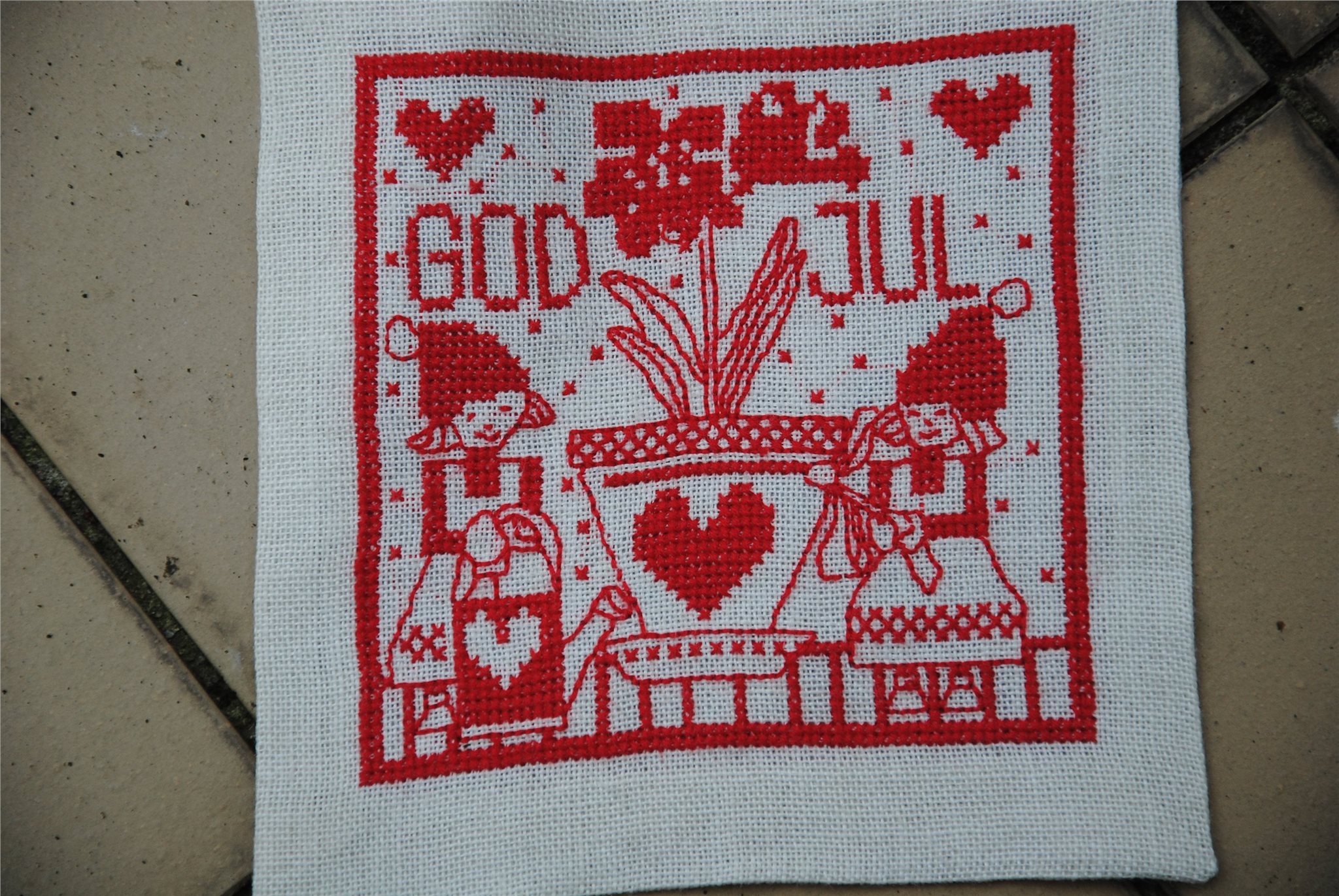 Broderad julbonad i korsstygn bonad god jul (326106978) ᐈ Köp på Tradera