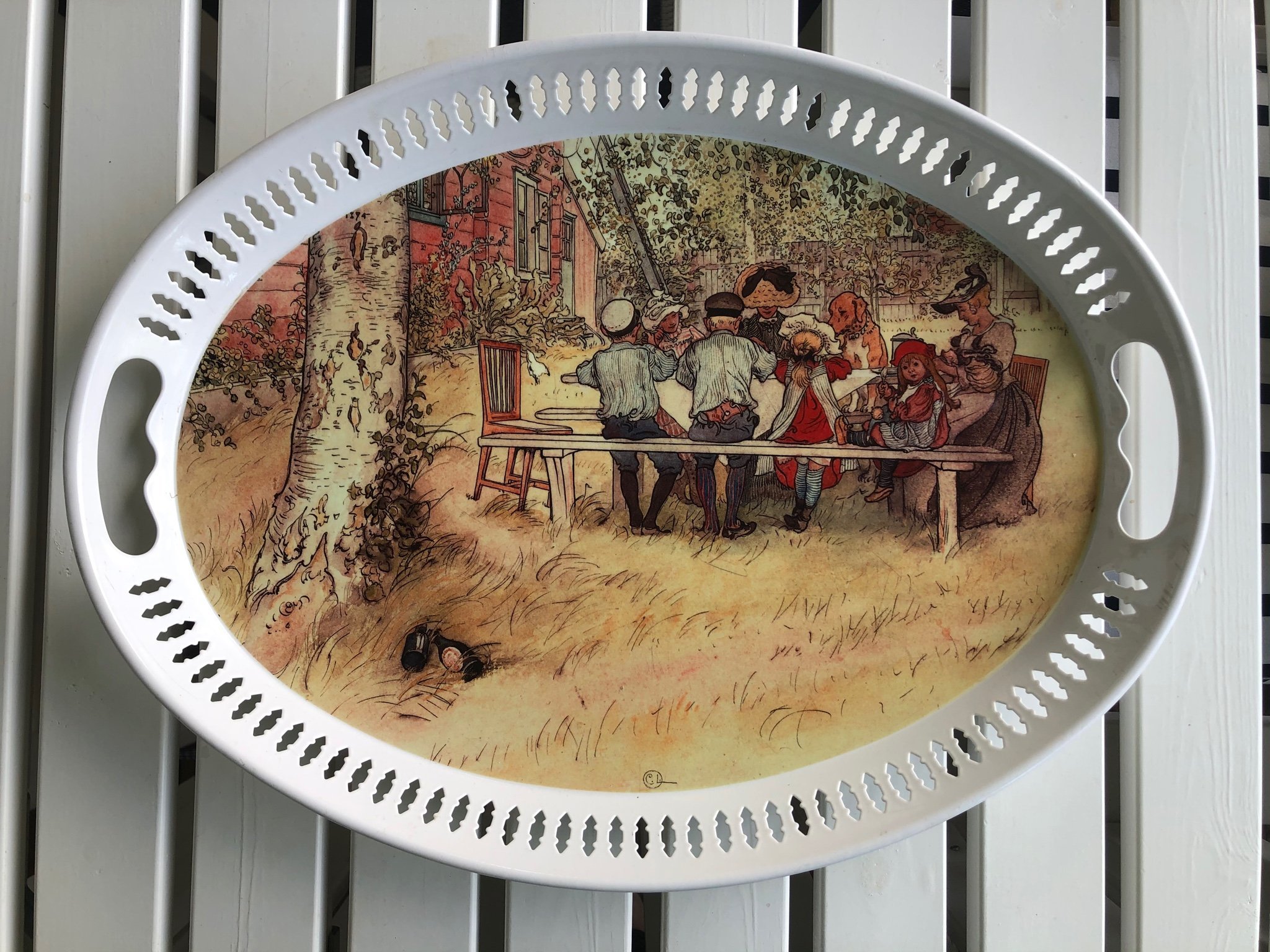 RETRO STOR PLÅTBRICKA BRICKA PLÅT MED MOTIV AV CARL LARSSON