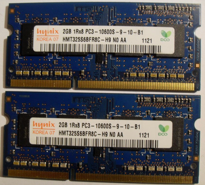 2 x 2gb Lot of 2 Hynix Memory 2GB RAM 1Rx8 PC3-10600U 4 gb