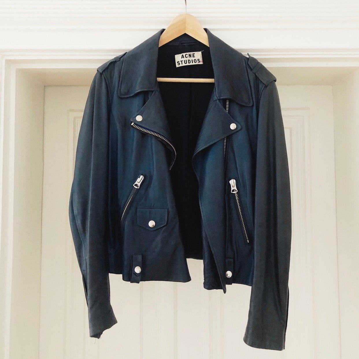 Acne Studios Mörkblå Mape Skinnjacka Mjukt Läder (371924536 Acne Studios Rita Jacket at